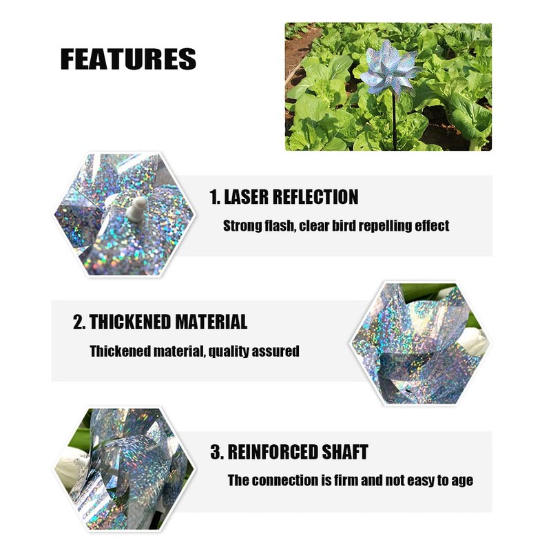 Hercaise 2 Pack Bird Deterrent Pinwheels, Reflective Pinwheels with Stakes