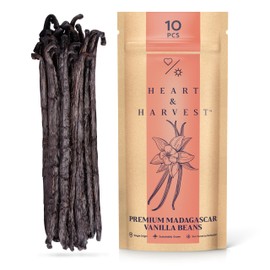 Heart & Harvest Madagascar Vanilla Pods Grade A, 5"-6" Length, Set of 10 Whole Vanilla Beans Perfect for Creating Pure Vanilla Powder & Extract (Pack of 10)