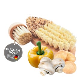 TOPANBIETER 999 Brush Set of 2 Vegetable Brush & Mushroom Brush Made of Beech Wood - Sustainable Cleaning Brushes for Vegetables & Mushrooms - Robust, Durable & Environmentally Friendly