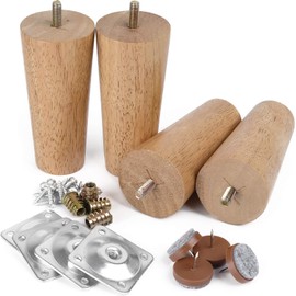 Furniture Legs Sofa Legs 5” Full-Set Chair Legs Tapered Wood Legs 5/16” Thread for Furniture Sofa Couch Ottoman Coffee Table Bench Chair, Replacement Leg w/Leg Mounting Plates &Felt Floor Protectors