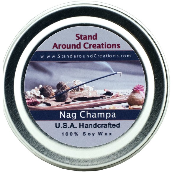 Premium 100% All Natural Soy Wax Aromatherapy Candle - 2oz Tin - Nag Champa: Has The Aroma of Incense; Patchouli, Sandalwood, and Dragon's Blood Working Together to Create This Wonderful Blend.