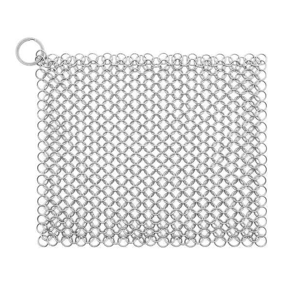 Bastex Stainless Steel Chainmail Scrubber Cast-Iron Skillet Cleaner (7"x7") (Silver)