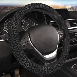 MAGIFUN Black Leopard Print Steering Wheel Cover Animal Skin Cheetah Car Steering Wheel Accessories Anti-Slip Breathable Sweat Absorption Wheel Protector 15 inch Fit Auto SUV Sedan Vans Trucks
