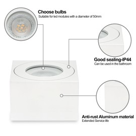 KYOTECH LED Surface-Mounted Spotlight Flat IP44 White Surface-Mounted Ceiling Light Diameter 80 x 80 x 50 mm for LED Modules 230 V Surface Mounted Light Downlight Square Water Protection for Bathroom