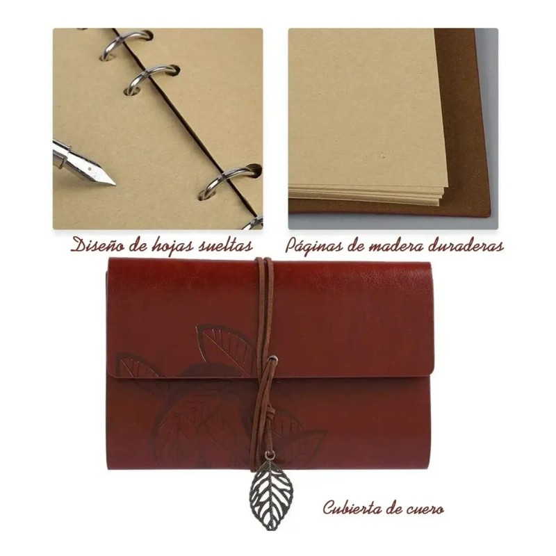Cuaderno De Cuero Vintage Con Pluma