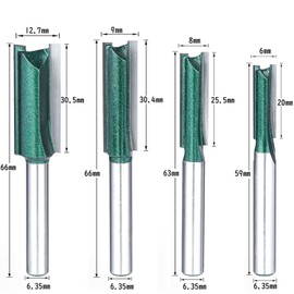 Bestgle Carbide Straight Bit Set of 4 Trimmer Bits, Tungsten Steel Mortise Cutter, 2 Blade Cutting Router Bit, 0.25 inch (6.35 mm) Shank Carbide Blade Router Bit, CNC Engraving Machine & Milling Lathe Tool, Bit Cutting Tool for Electric Trimmers, Industr