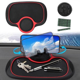 WAVATA Auto Antirutschmatte Mit Handyhalterung, 360° Drehbar Handyhalter Auto, Multifunktionale Handyhalterung Auto Armaturenbrett FüR Handy, SchlüSsel, Stift(24x19cm, Schwarz)