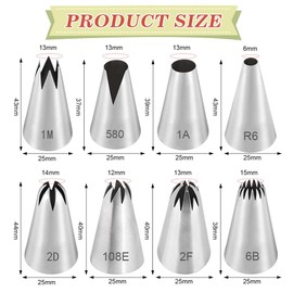 YZROHYI 8 Stück Spritztüllen Edelstahl,Torten Tüllen für Spritzbeutel Set,Spritztülle Wiederverwendbar,Piping Nozzles,Spritztülle Dekoration,Backzubehör Tortenspritze Tüllen für Creme Kuchen