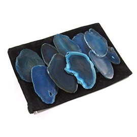Zentron Crystals Colorful Set of 12 Polished Agate Slices in Velvet Bag (Teal)