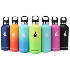 Hydro Cell Stainless Steel Water Bottle with Straw & Standard Mouth Lids (32oz 24oz 20oz 16oz) - Keeps Liquids Hot or Cold with Double Wall Vacuum Insulated Sweat Proof Sport Design (Black/White 32oz)