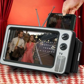 JinRui-T Screen Magnifier for Smartphone 12” Vintage Cell Phone Screen Magnifier 3D HD Retro TV Phone Magnifier Gadgets for Gifts (With bracket)