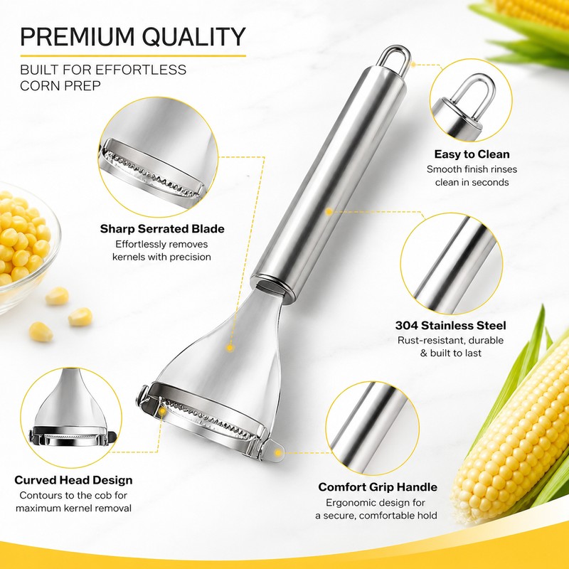 Stainless Steel Corn Peeler for Fast Kernel Removal – Serrated