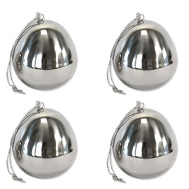 Metal Easter Egg Diameter 7 x 9 cm Pack of 4 with Ribbon for Hanging Silver High Gloss Easter Decoration Easter Egg Spring Shaft