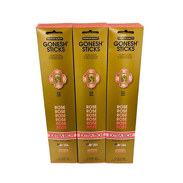 Gonesh Incense Sticks Extra Rich Collection: Rose 12 Pack (20 Sticks/Pack)