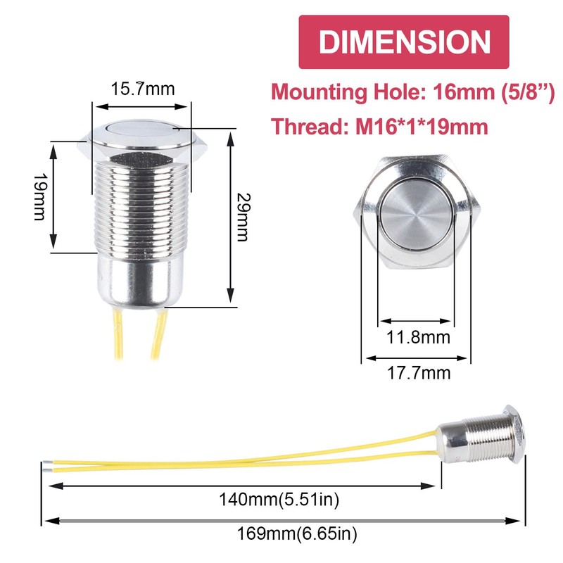 DMWD 16mm Waterproof IP67 Metal Latching Push Button Switch Heavy