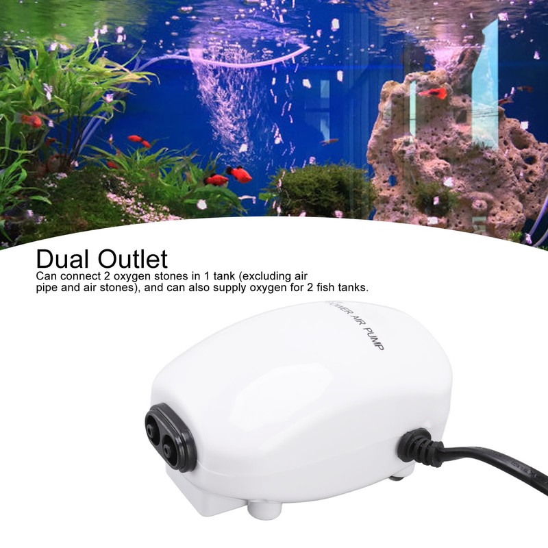 Fish Tank Oxygen Pump Ultra Quiet Powerful Dual Outlet Aquarium