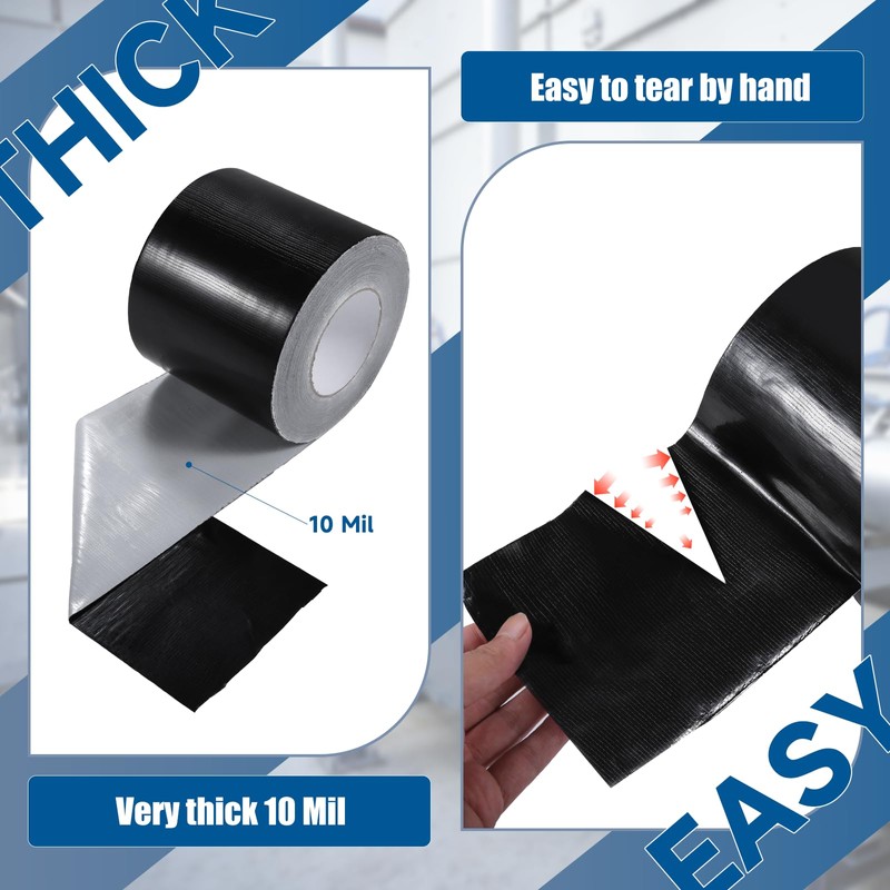 Pueatte Heavy Duty Black Duct Tape, 10 Mil Extra Thick,