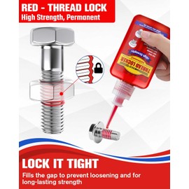 Thread Lock Red, Threadlocker High Strength, Thread Locker for Nuts, Bolts, Fasteners and Metals, Anaerobic Curing Screw Glue to Prevent Loosening (Red (Permanent) 50ml*2)
