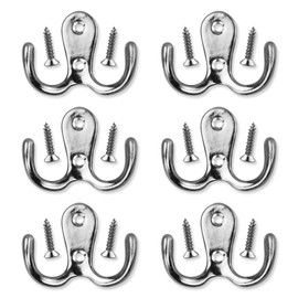 6 PCS Double Door Hooks Vintage Antique Coat Hooks Double Prong Wall Mounted Decorative Clothes Hat Hooks Double Robe Hooks Screw In Door Hooks For Kitchen Bedroom Wall Bathroom Hanging With Screws