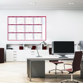 Large Dry Erase Calendar for Wall – Yearly Wall Calendar Dry Erase, 58" x 37", 12-Month Undated Blank Calendar Planner, Reusable Laminated Wall Calendar, 15 Round Stickers, Perfect for Home, Office and School - Blue With Red