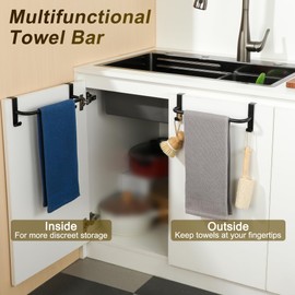 SAYAYO Over Door Towel Rail Black Hand Towel Holder with 2 Hooks for Cupboard Drawer Cabinet Kitchen Bathroom Heavy Duty, 2 Pack, 29CM