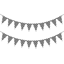 VILIFEVER 2 Pieces Black and White Checkered Flags Banner, Double Sided Checkered Pennant Banner for Racing Party Decorations Race Car Baby Shower Birthday Party Supplies