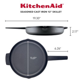 KitchenAid 48395 Seasoned Cast Iron Frying Pan/Skillet, 12 Inch - Black