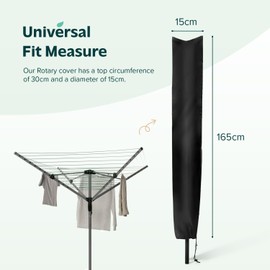 Pack of 2 Rotary Washing Line Cover Waterproof Fabric - Heavy Duty Rotary Clothes Line Cover with Zip - Protective Weather Resistant Parasol Cover for Garden Dryer and Airer (Black)