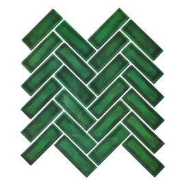Green Peel and Stick Backsplash Herringbone Tile, Renter Friendly Backsplash Emerald Green Stick on Backsplash for Kitchen Bathroom (10 Sheets)