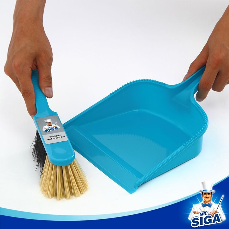 MR.SIGA Dustpan and Brush Set, Pack of 2 Set, Blue