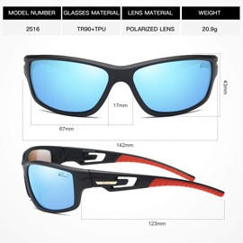 Bevi 2516C4 - Gafas de sol polarizadas rectangulares para ciclismo, montura ultraligera TR90