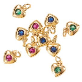 Airssory 10 Pcs Random Color Tiny Heart Single Cubic Zirconia Stone Bead Brass Golden Plated Mini Charms for Choker Necklace Bracelet Earrings Jewelry Making - 8x6.5mm