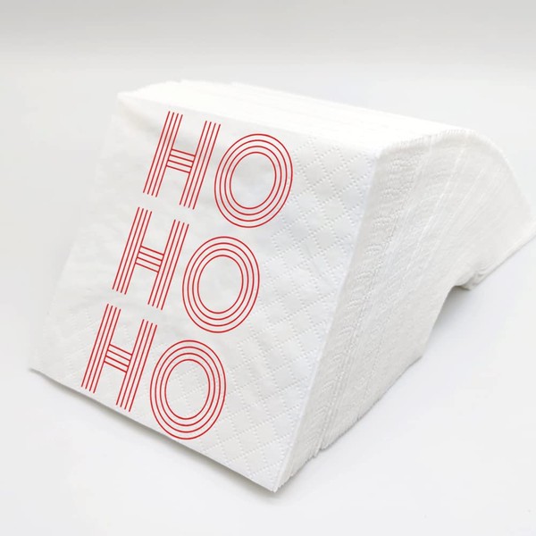 SharkBliss Servilletas de cóctel de Navidad HO HO HO, paquete de 100 servilletas de papel desechables divertidas para bebidas de cóctel para decoración de mesa de fiesta de Navidad, 2 capas, 5 x 5 pulgadas (HO HO HO)