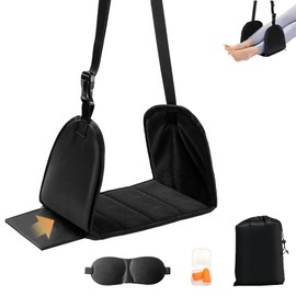 Airplane Footrest Adjustable Foot Hammock, Travel Essentials Hammock with Support Plates, Eye Mask and Earplugs by Thicked Memory Cotton Filling, for Airplanes, Travel Essentials Foot Hammock