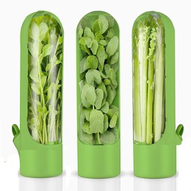 BSTMOME Set of 3 Herb Saver Pod Herb Keeper Vegetable Fresh Cilantro Containers for Refrigerator, Fresh Herb Keeper for Cilantro, Parsley, Asparagus, Keeps Vegetables for 2-3 Weeks (Green)
