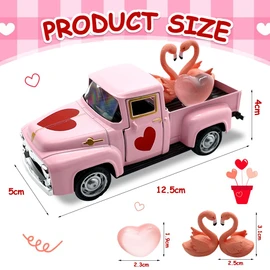 Valentine’s Day Truck Decor with Hearts, Vintage Love Romantic Tiered Tray Decor Mini Metal Truck Diecast Pickup Car Model for Shelf Table Home Gift Valentine’s Day Ornaments Festival Decoration -A