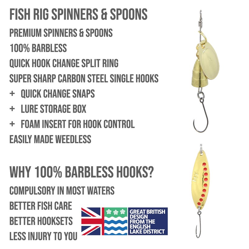 Fish Rig Small Premium Spinners and Spoons - 8pcs Barbless