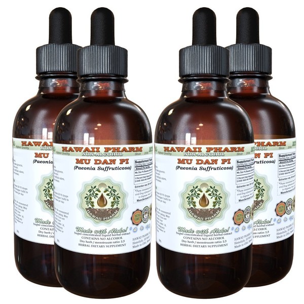 Mu Dan Pi Alcohol-Free Liquid Extract, Mu Dan Pi, Tree Peony (Paeonia Suffruticosa) Bark Glycerite Herbal Supplement 4x4 oz