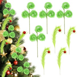 8 Pcs Christmas Tree Topper, 17 Inch Lime Green Christmas Tree Ornament, Green Furry Christmas Picks with Red Ball for Xmas Tree Wreath Home Craft Decors (Funny)