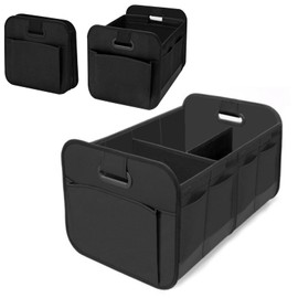 Fiyon Car Boot Organiser, Foldable Trunk Organizer for Car, Collapsible Car Organizers and Storage with Multi- Compartments, Sturdy Handles, Non-Slip Base, Black