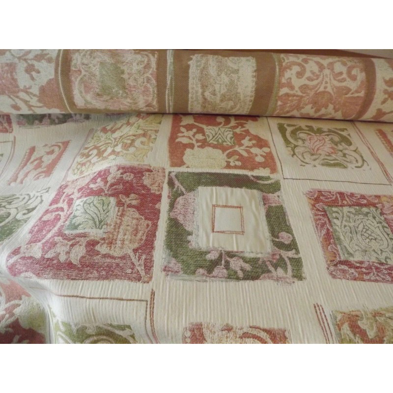 UNBRANDED UPHOLSTERY FABRIC sold bty CREAM w/ PATCHWORK GREENS PINKS