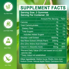 Soursop Graviola Gummies with Sea Moss Extract - Antioxidant, Cell Support & Regeneration, Immune Support, Soursop Gummy with Sea Moss, Vitamin C & Zinc, Apple Flavor - 60 Gummies(2 Pack)