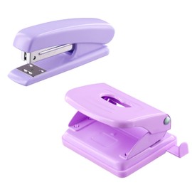 Cozlly Hole Punch Stapler Set, Purple Office Stapler Hole Punch, Stapler and Hole Punch Set, Small Hole Punch, Table Stapler, Ergonomic Design for Office, Study, Home (Purple)
