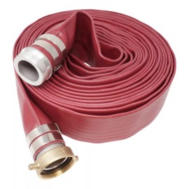 Gloxco 2? x 50? Red Heavy Duty Lay Flat PVC Discharge Hose Assembly with Alum...