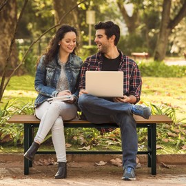 Giantex 2-Person Outdoor Bench Seat - Backless Patio Garden Bench, 47” Weatherproof Outside Chair with Slatted Seat, Metal Frame, 660 LBS Capacity, Dining Bench Chair for Yard, Park, Balcony, Brown