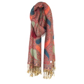 Van Der Rich ® - Pashminas Scarf (50% Cotton, 50% Viscose) - Women, Bordeaux / Blue