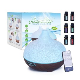 Difusor de Aceites Esenciales Grande 500ML, Difusor de Aromas Redondo con Lámpara Nocturna LED 7 Colores, Aromaterapia Ultrasonico Apagado Automático, Humidificador de Aire para Hogar (Choco)