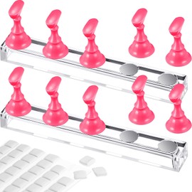 2 Set Acrylic Nail Art Practice Stands Magnetic Nail Tips Holders Training Fingernail Display Stands DIY Nail Crystal Holders and 96 Pieces White Reusable Adhesive Putty (Pink)
