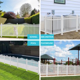 Coarbor 1 Set 84"x34.6" Vinyl Picket Fence Panels White Scalloped PVC Garden Decorative Fence for Yard Border Vinyl Outdoor Fence Pet Barrier Temporary Small Dog Fence (34 Pickets)