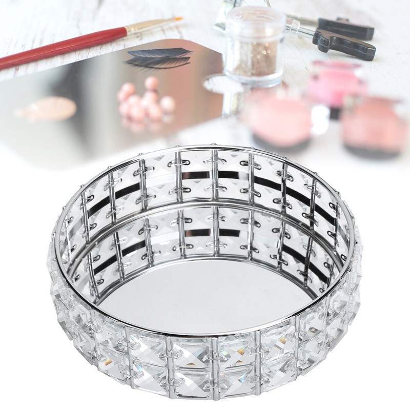 Crystal Tray Round Shape Storage Plate Mirror Base Jewelry Makeup